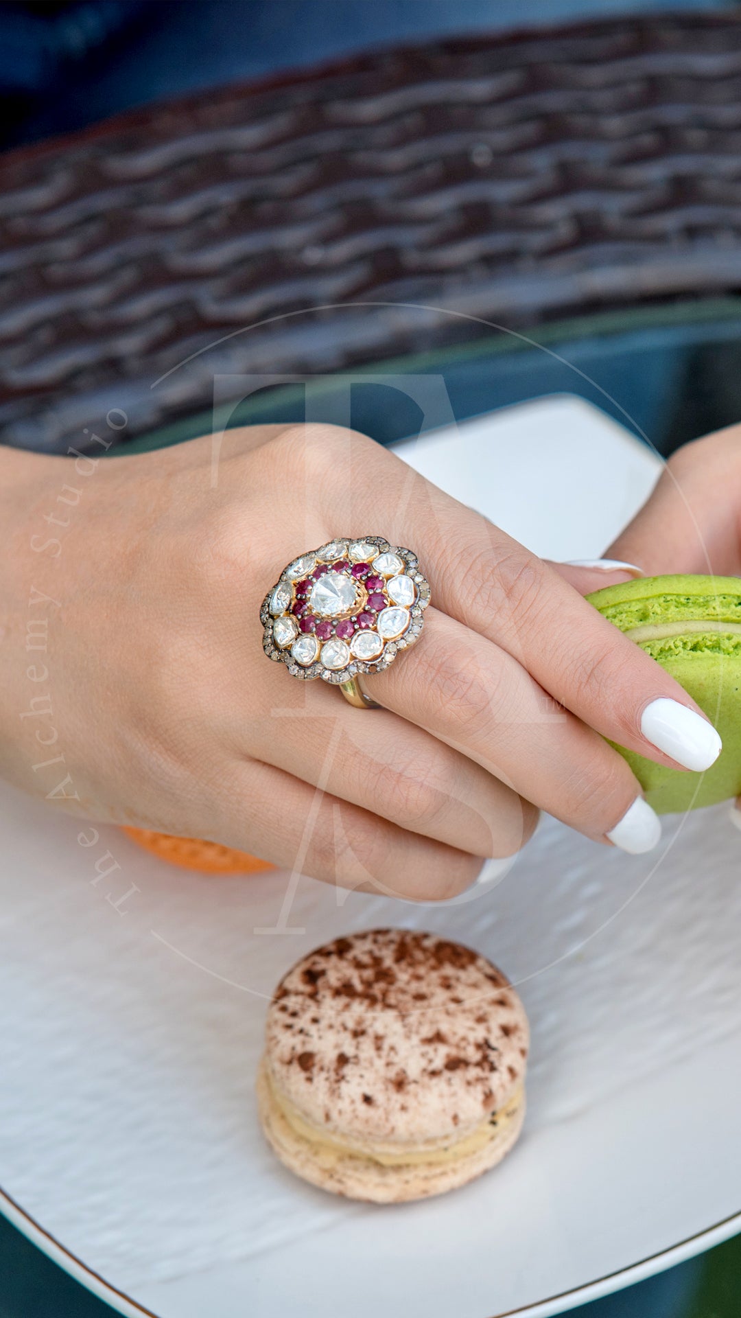 Astrales Flower Ruby and Uncut Diamond Ring
