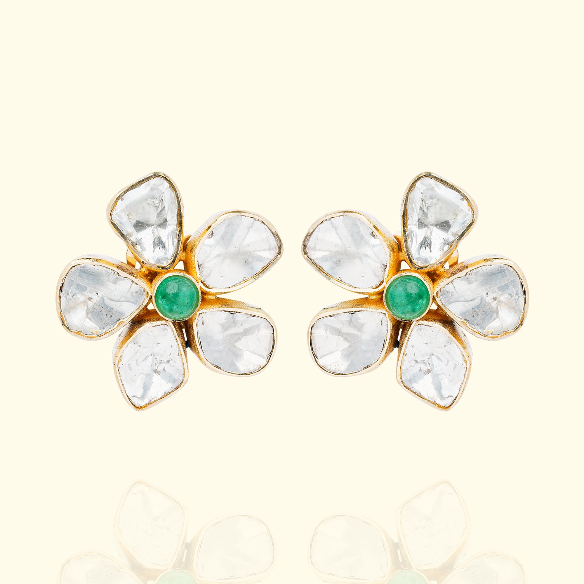 Petite Fleur Polki Emerald Earrings