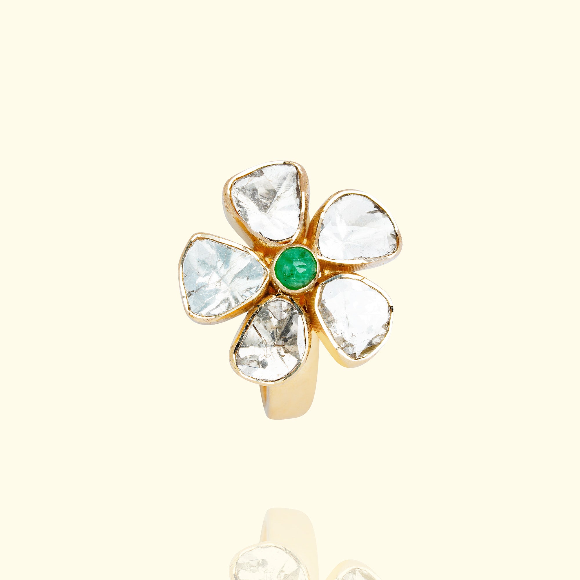 Petite Fleur Polki emerald Ring