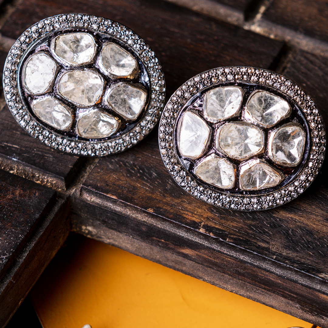 Silvernight Oval Polki Earrings