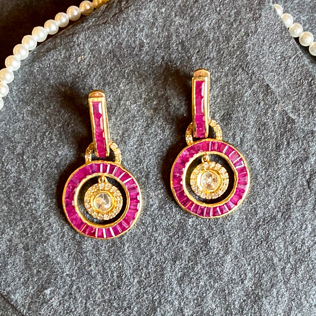 Enigma Baguette Ruby Polki Earrings