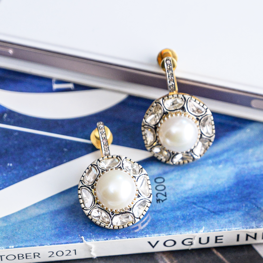 Ray Polki Pearl Earrings