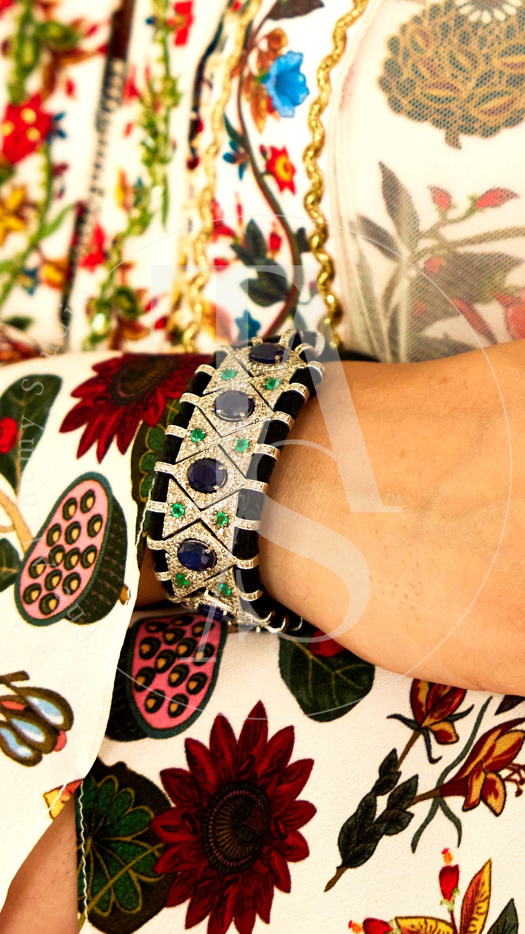 Zaryan Emerald, Blue Sapphire and Diamond Bracelet