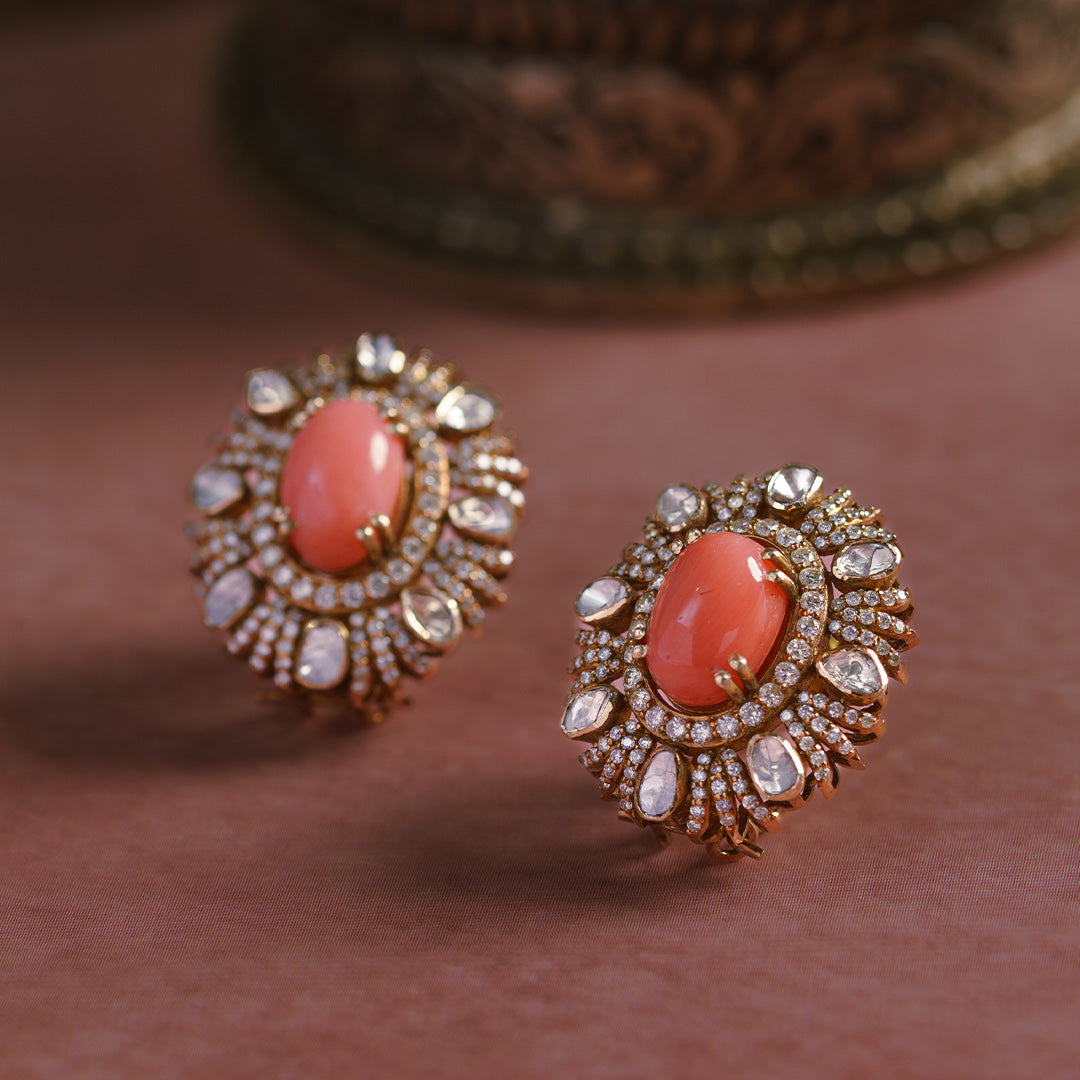 Kohinoor Polki Coral Earrings