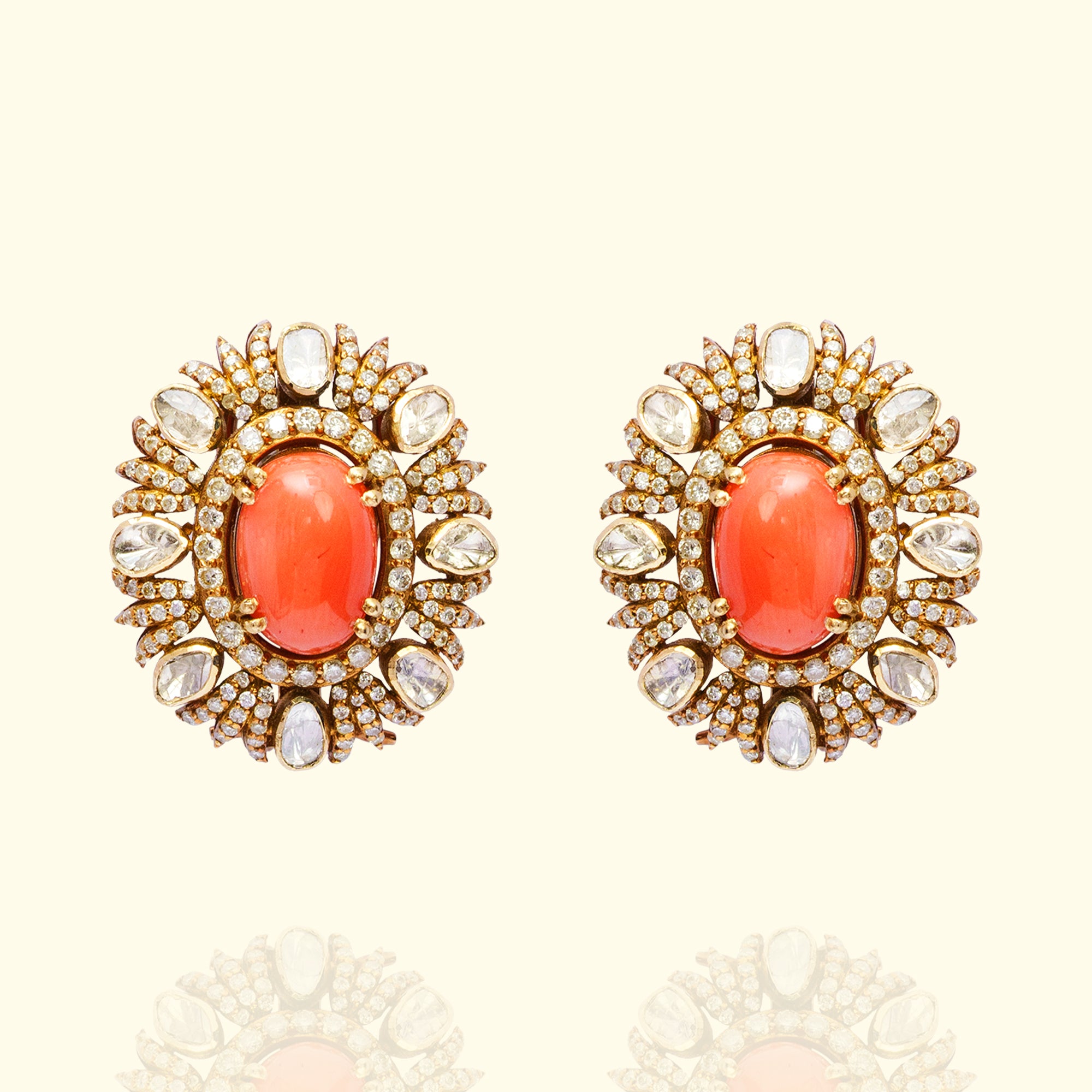 Kohinoor Polki Coral Earrings