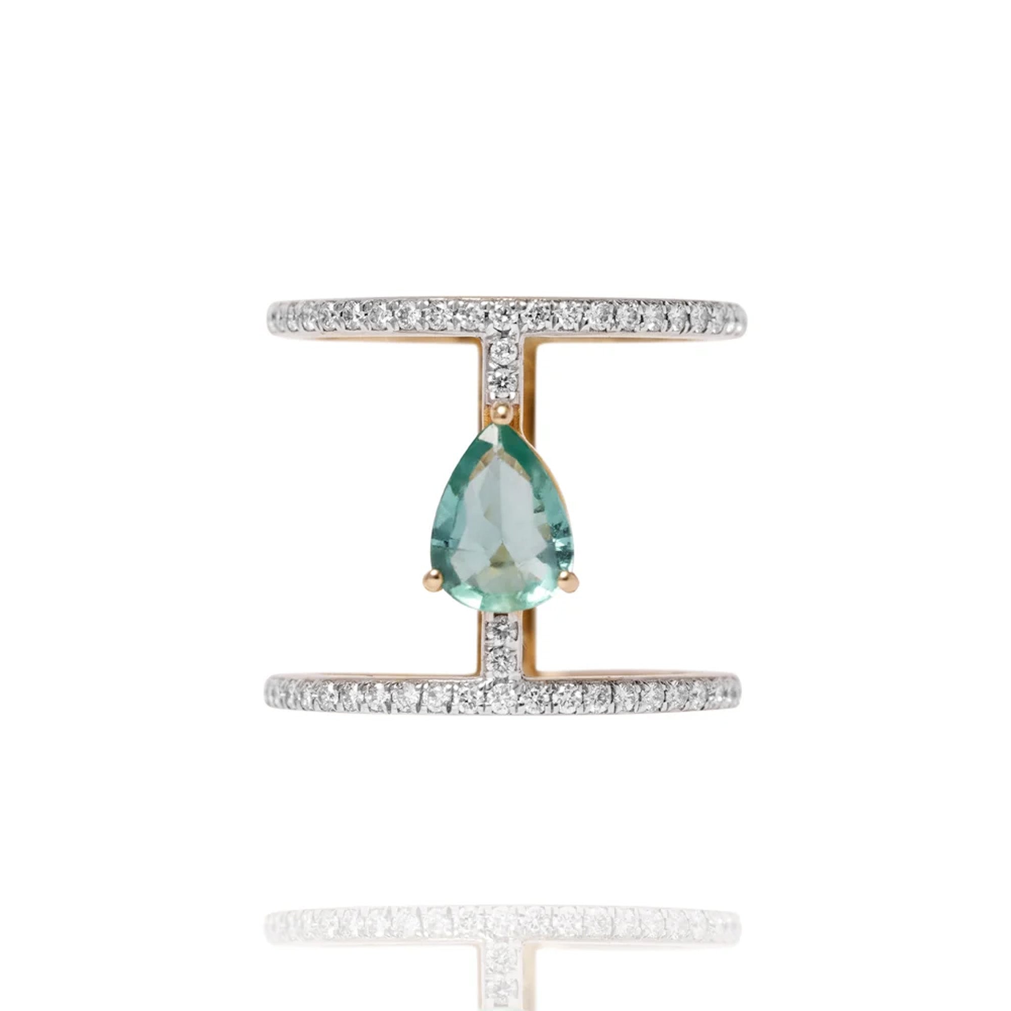 Ariadne Diamond Emerald drop ring