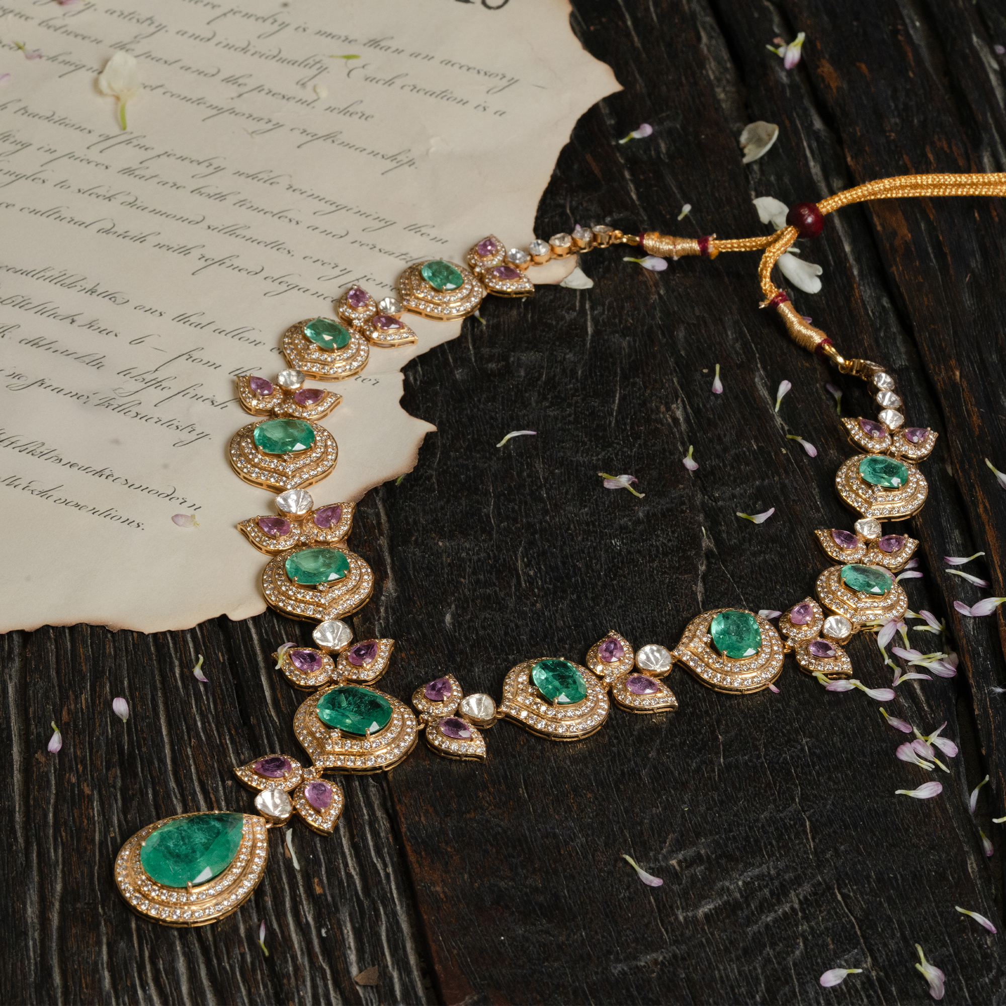 Nura Polki Emerald Necklace
