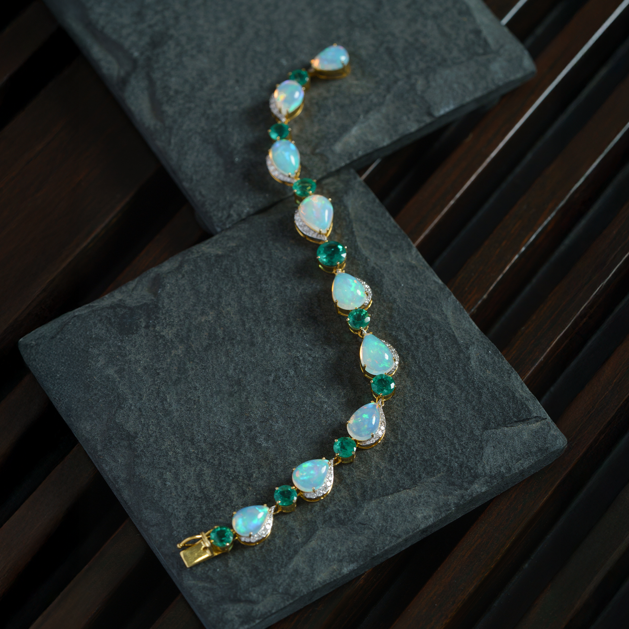 Stellar Diamond Opal Emerald Bracelet