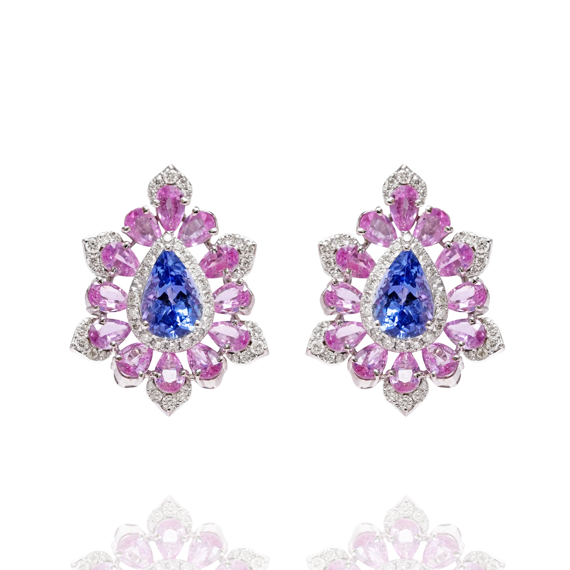 Eclat Bleu Rose Cut Diamond Tanzanite Pink Sapphire Earrings