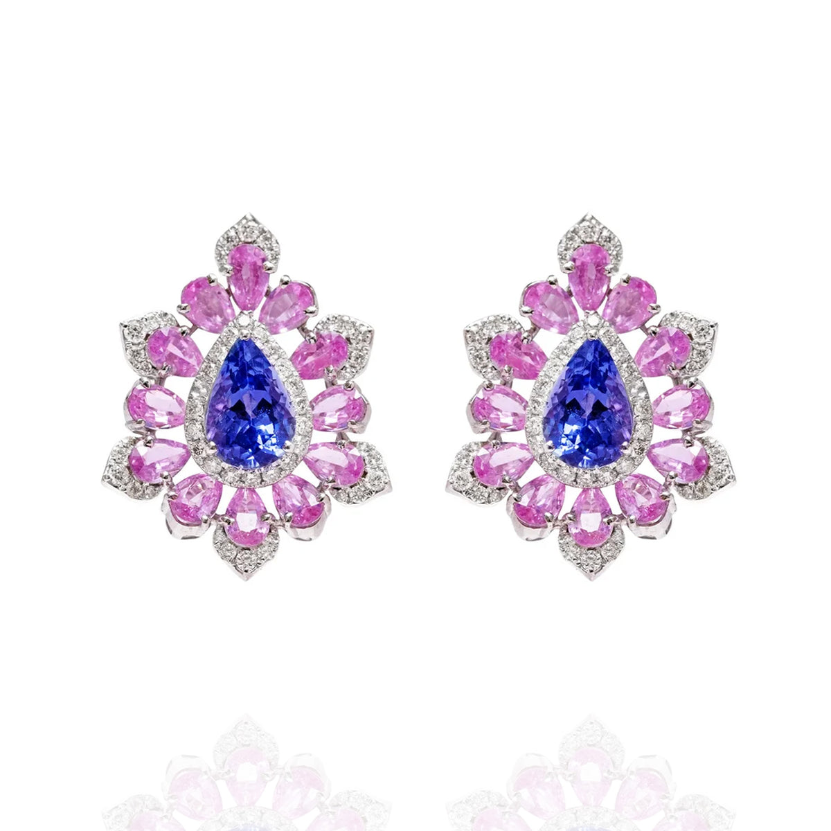 Eclat Bleu Rose Cut Diamond Tanzanite Pink Sapphire Earrings