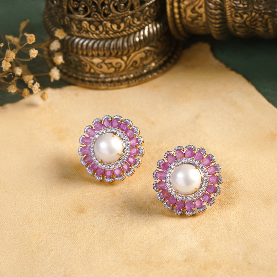 Ivory Petals Pink Sapphire Detachable Earrings