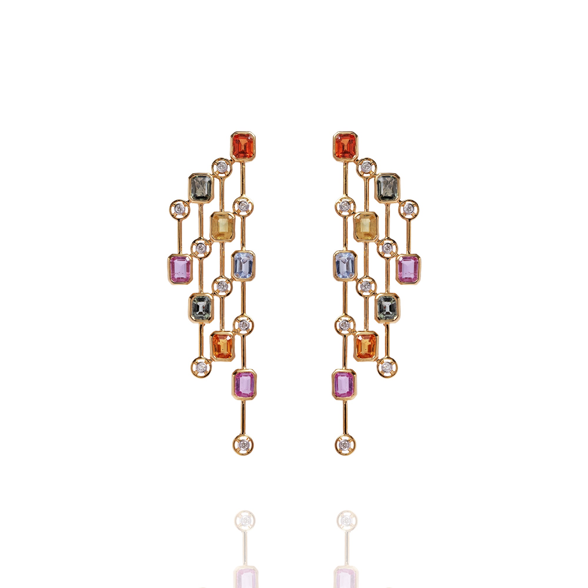 Emeline Diamond Multi Sapphire Earrings