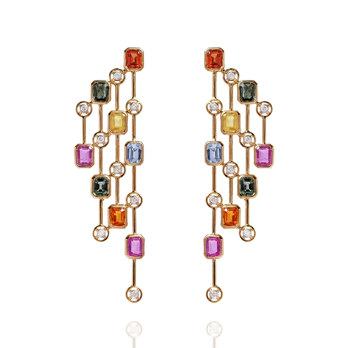 Emeline Diamond Multi Sapphire Earrings
