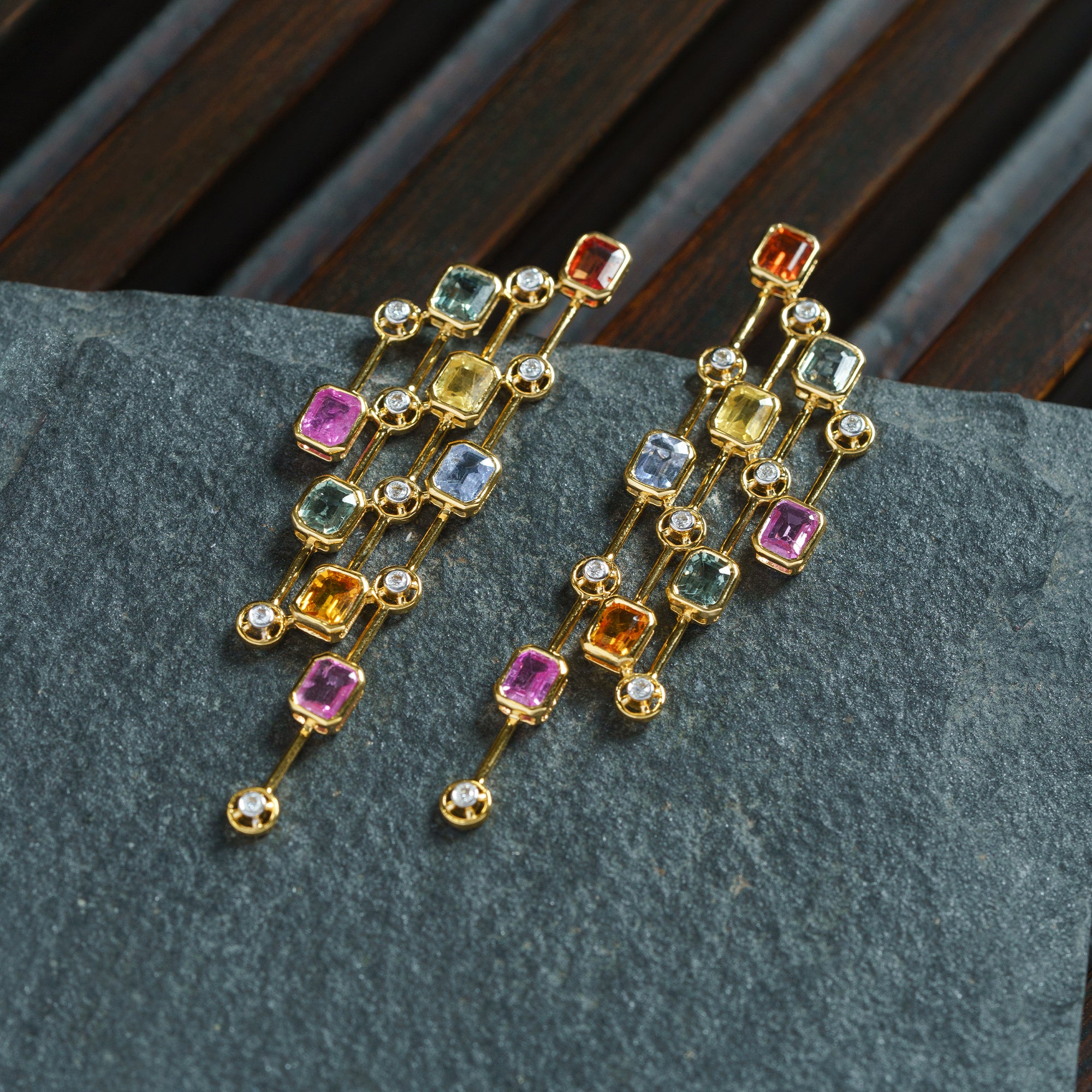 Emeline Diamond Multi Sapphire Earrings
