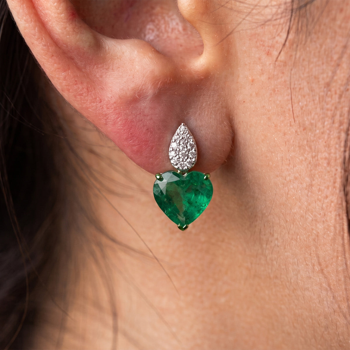 Heart Diamond Emerald Earrings