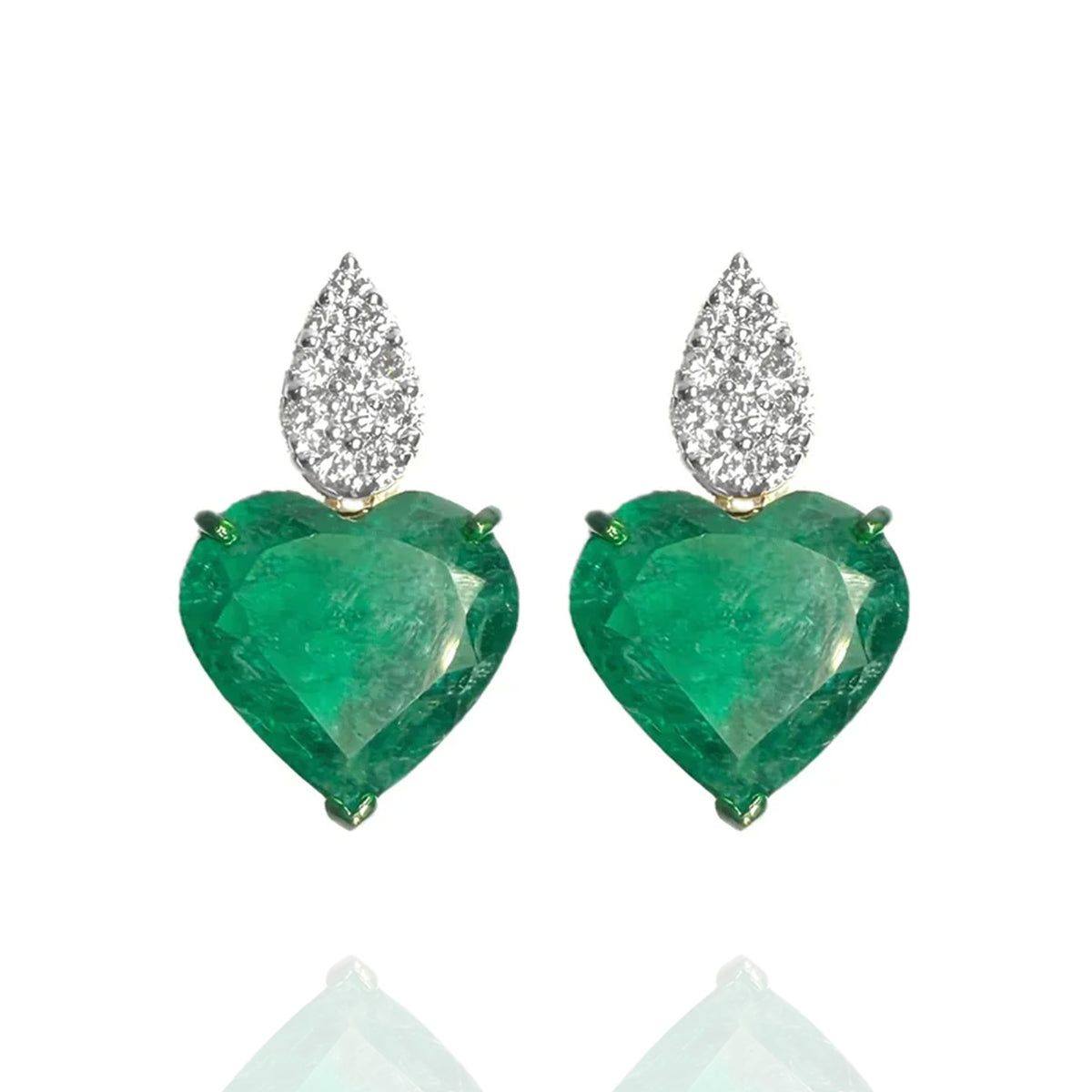 Heart Diamond Emerald Earrings