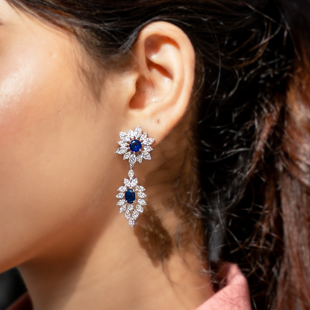 Evy Diamond Blue Coloured Stone Earrings
