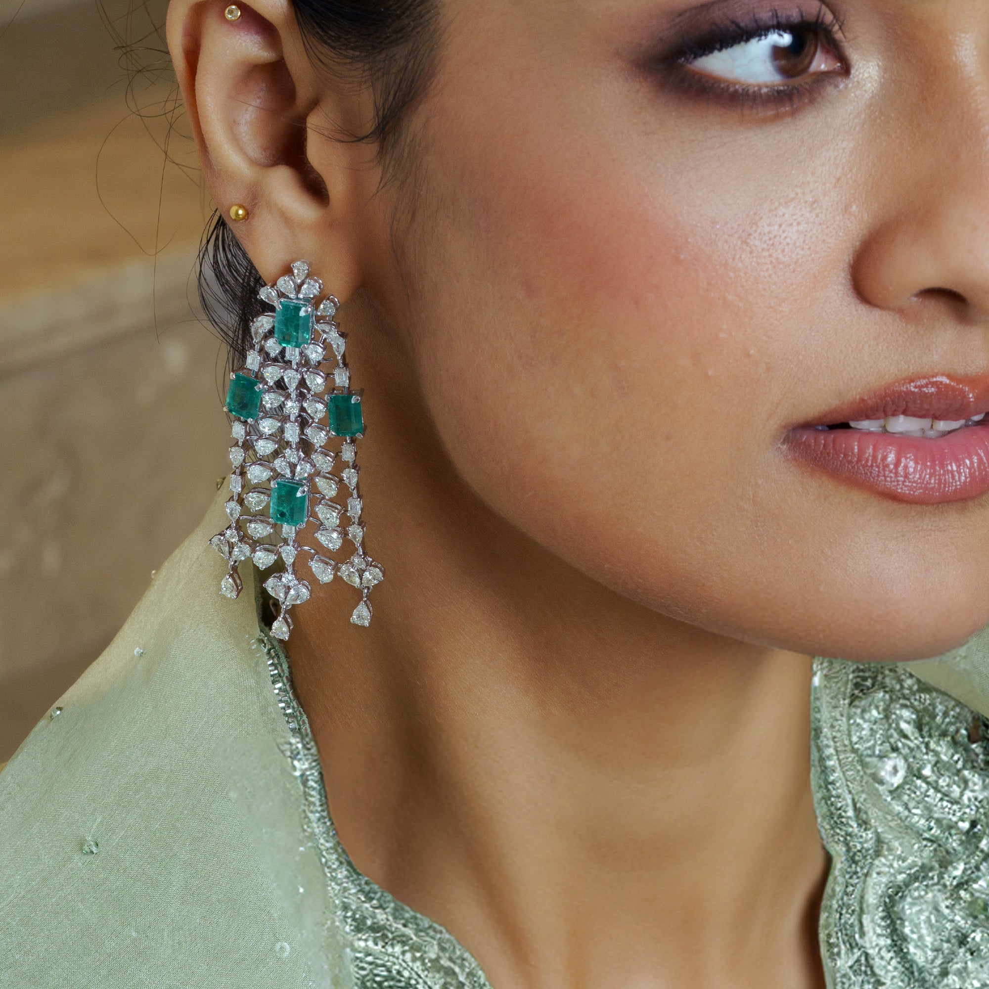 Emeren Royale Diamond Emerald Earrings