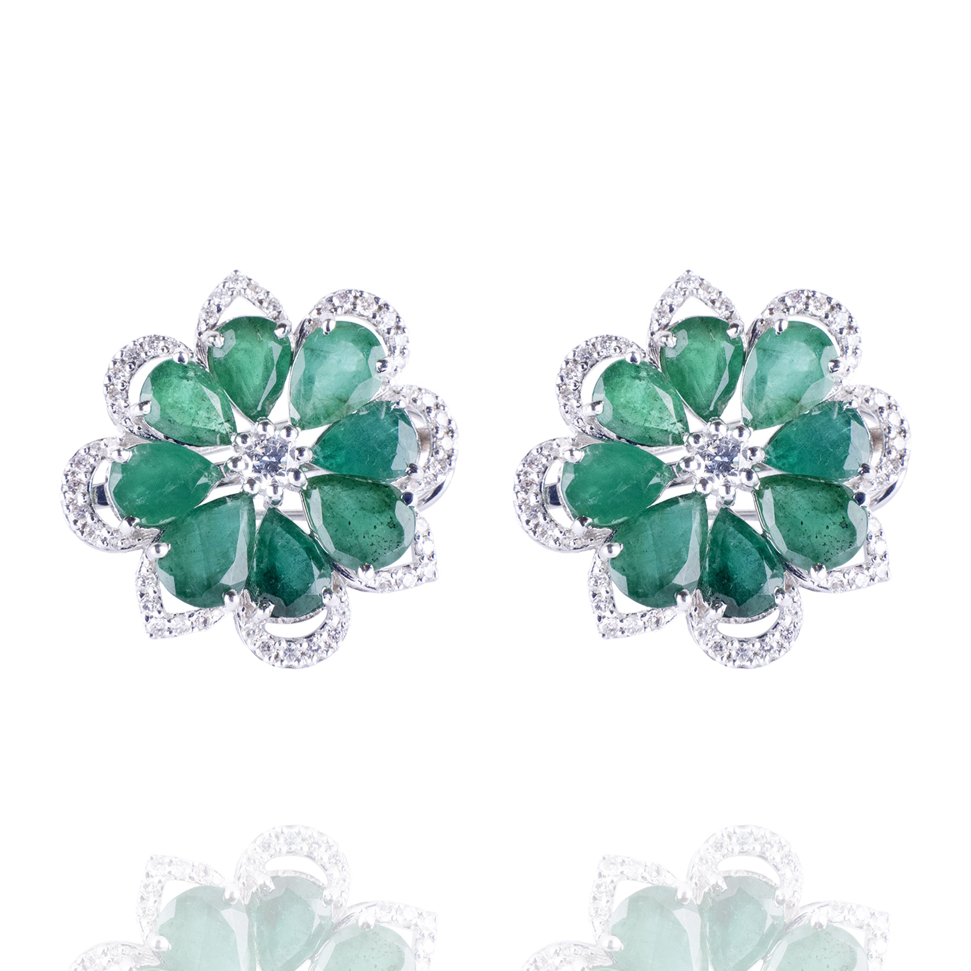 Fluer Diamond Emerald Earrings