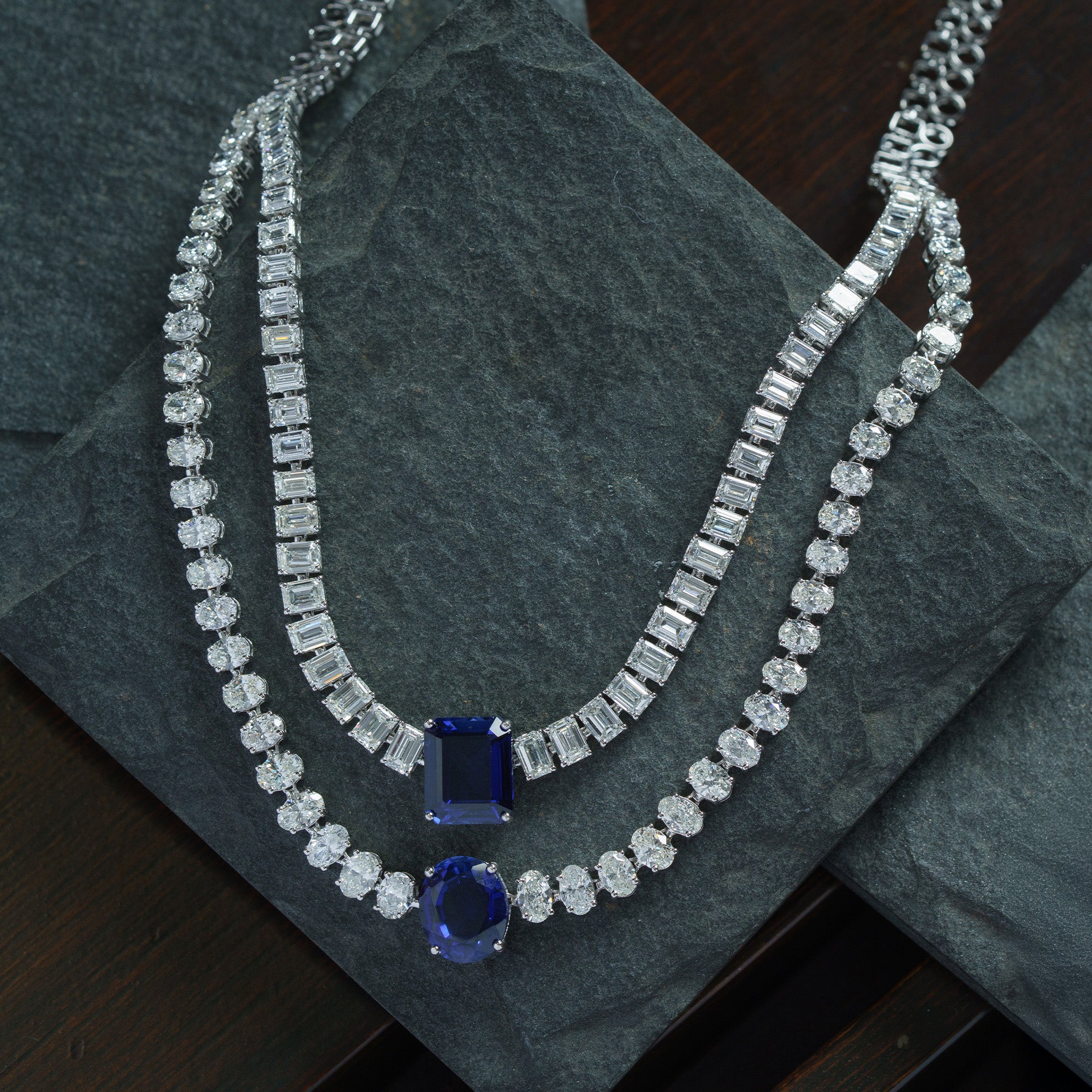 Thira Double Layer Diamond Sapphire Necklace