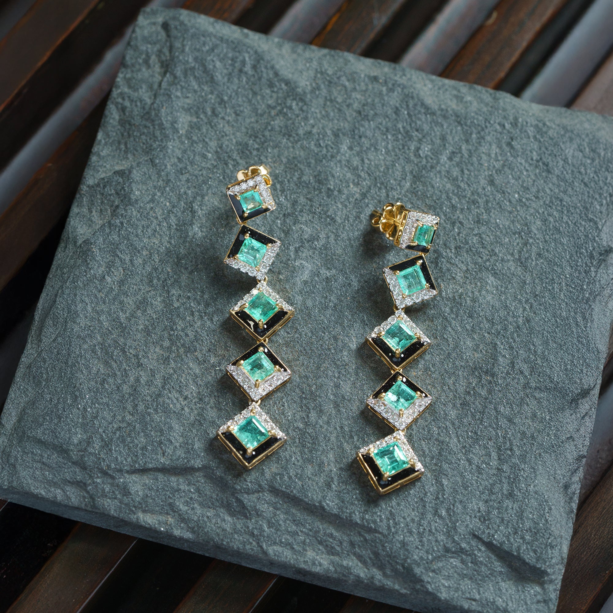 Quinn Diamond Emerald Earrings