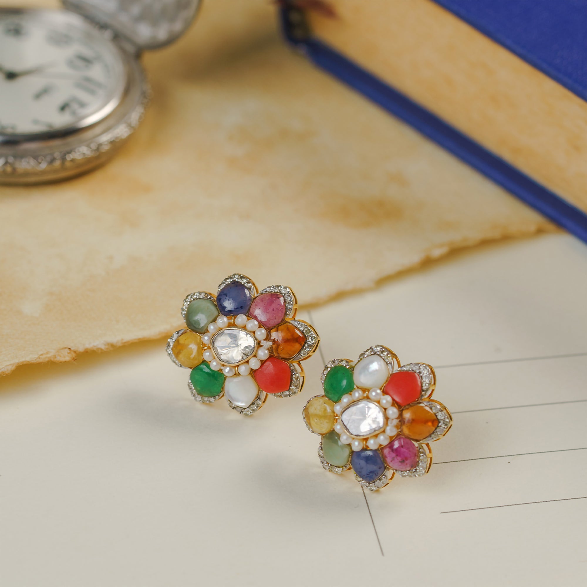 Vetra Polki Navratan Earrings