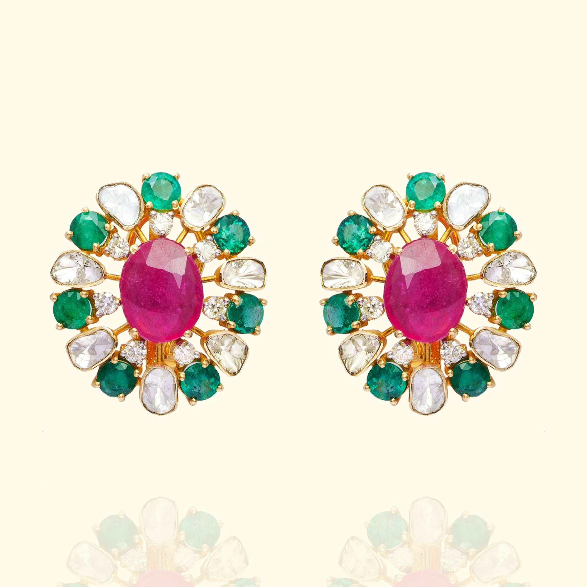 Anuki Polki Ruby Emerald Earrings