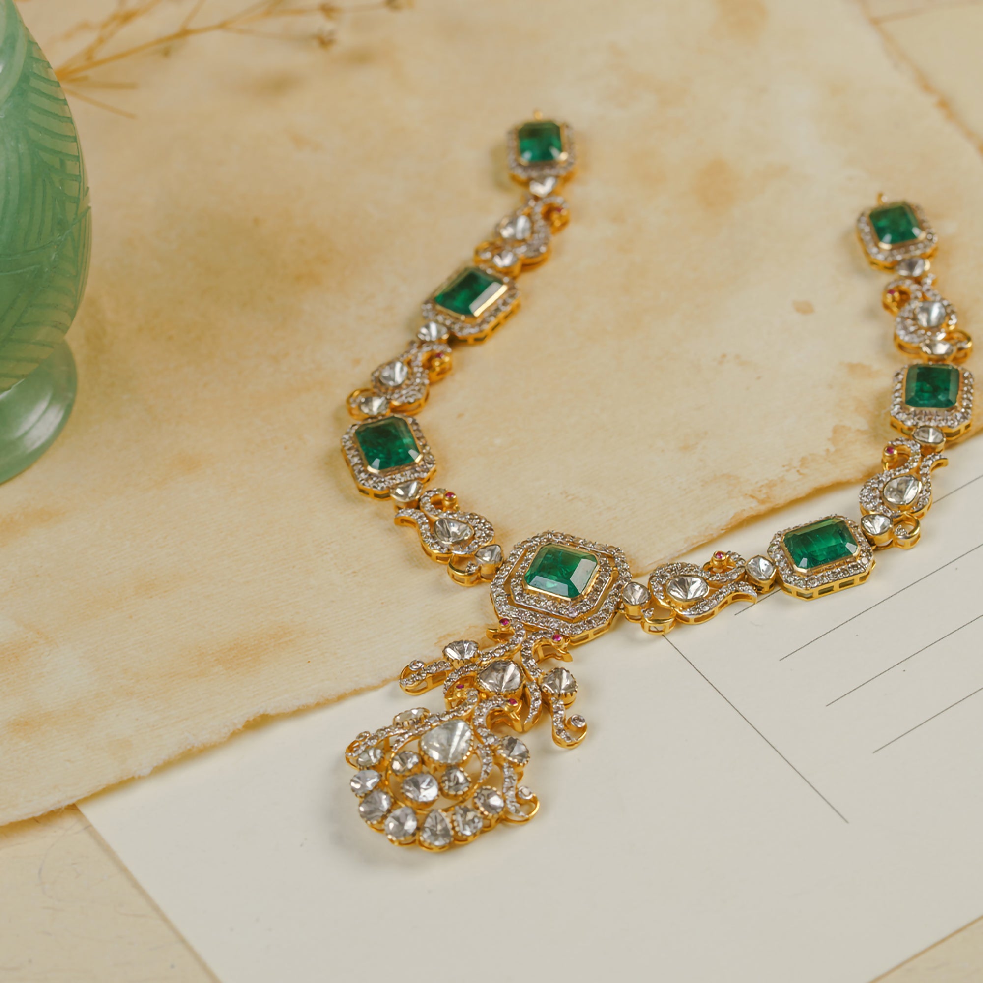Eliza Polki emerald Necklace