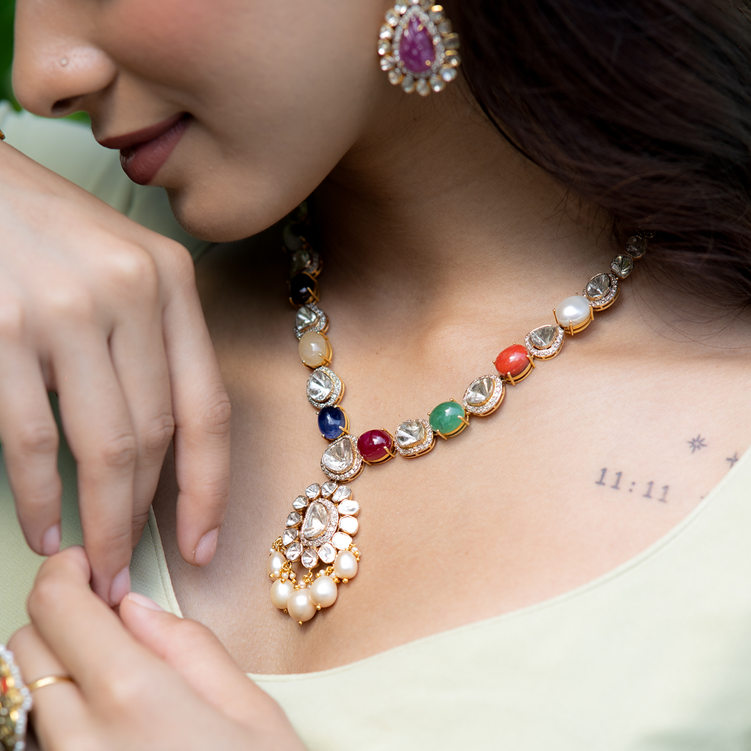 Aghna Polki navratan Necklace
