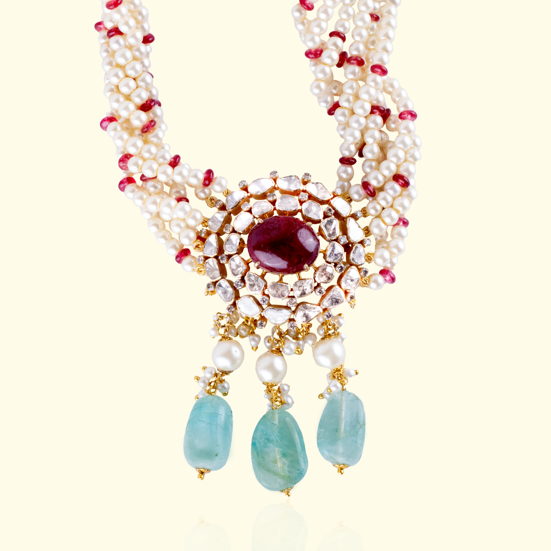 Fika Polki Emerald Ruby Choker