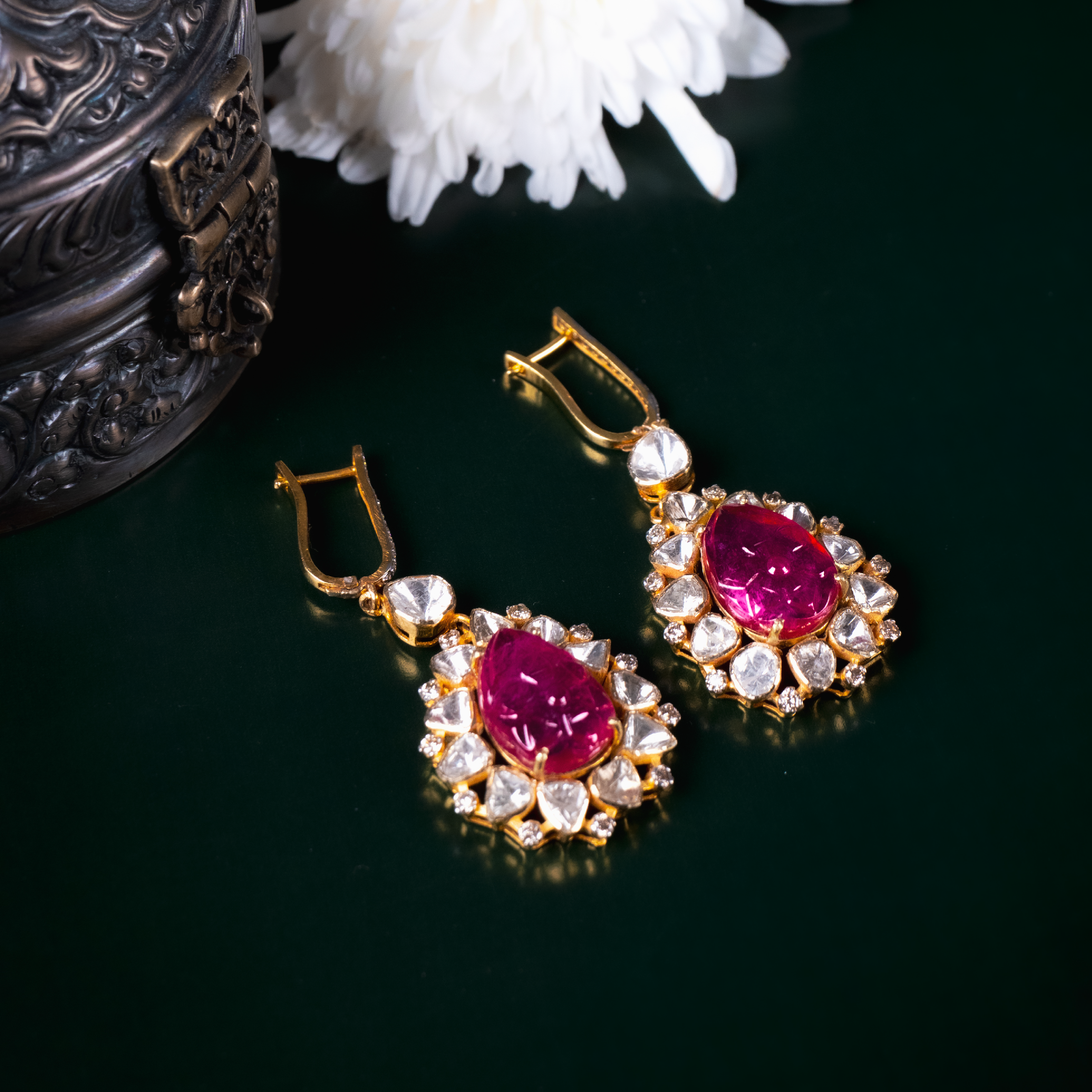 Kior Polki carved Ruby Earrings