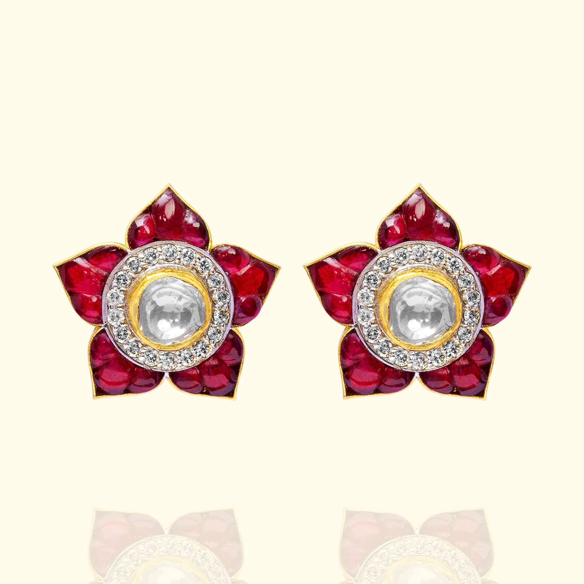 Gulrang Polki Ruby Earrings