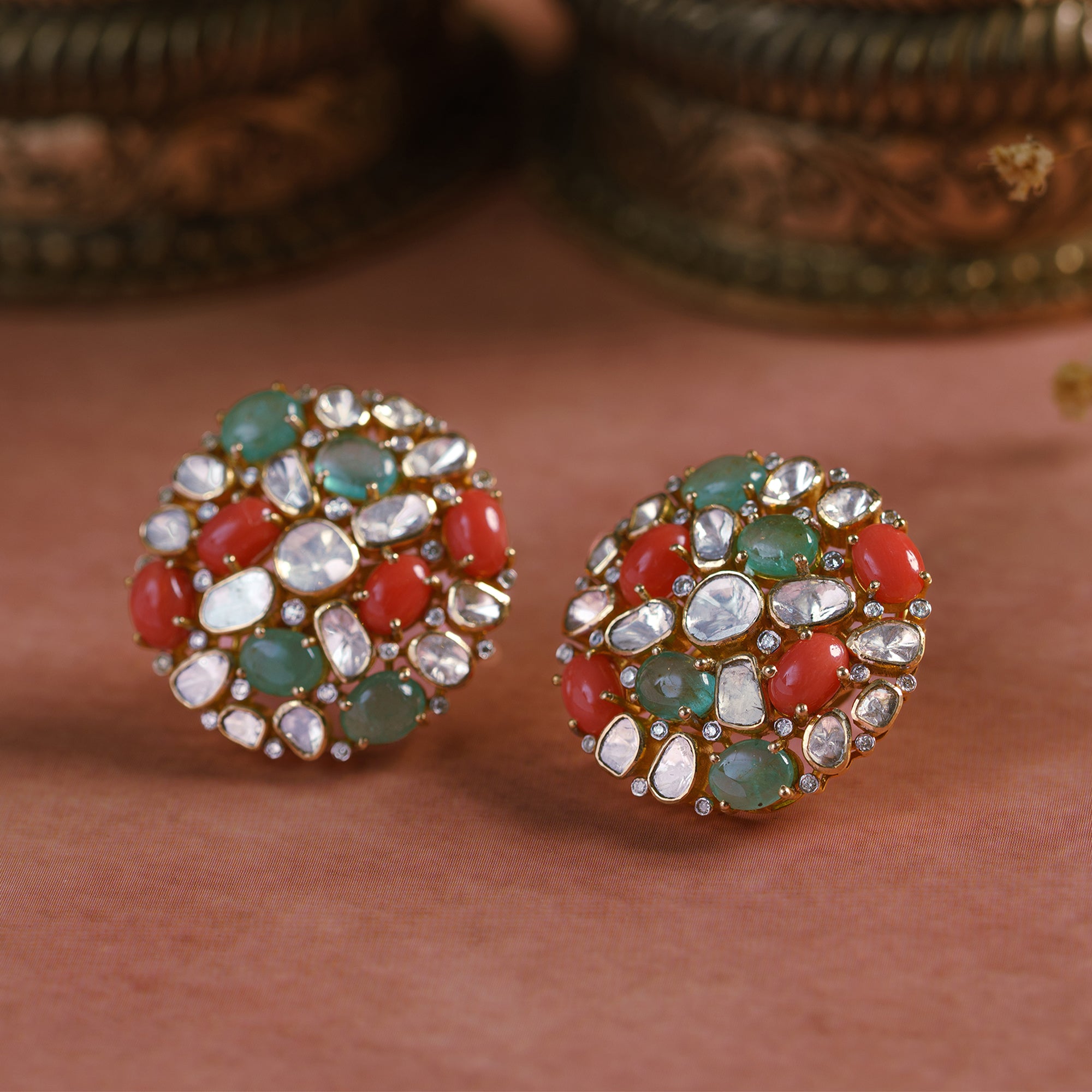 Maysa Polki Emerald Coral Earrings