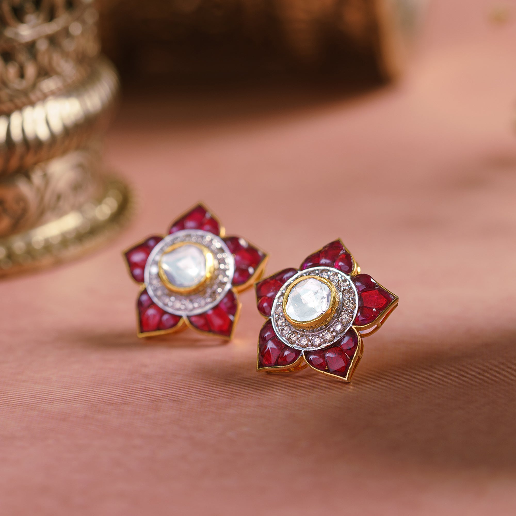 Gulrang Polki Ruby Earrings