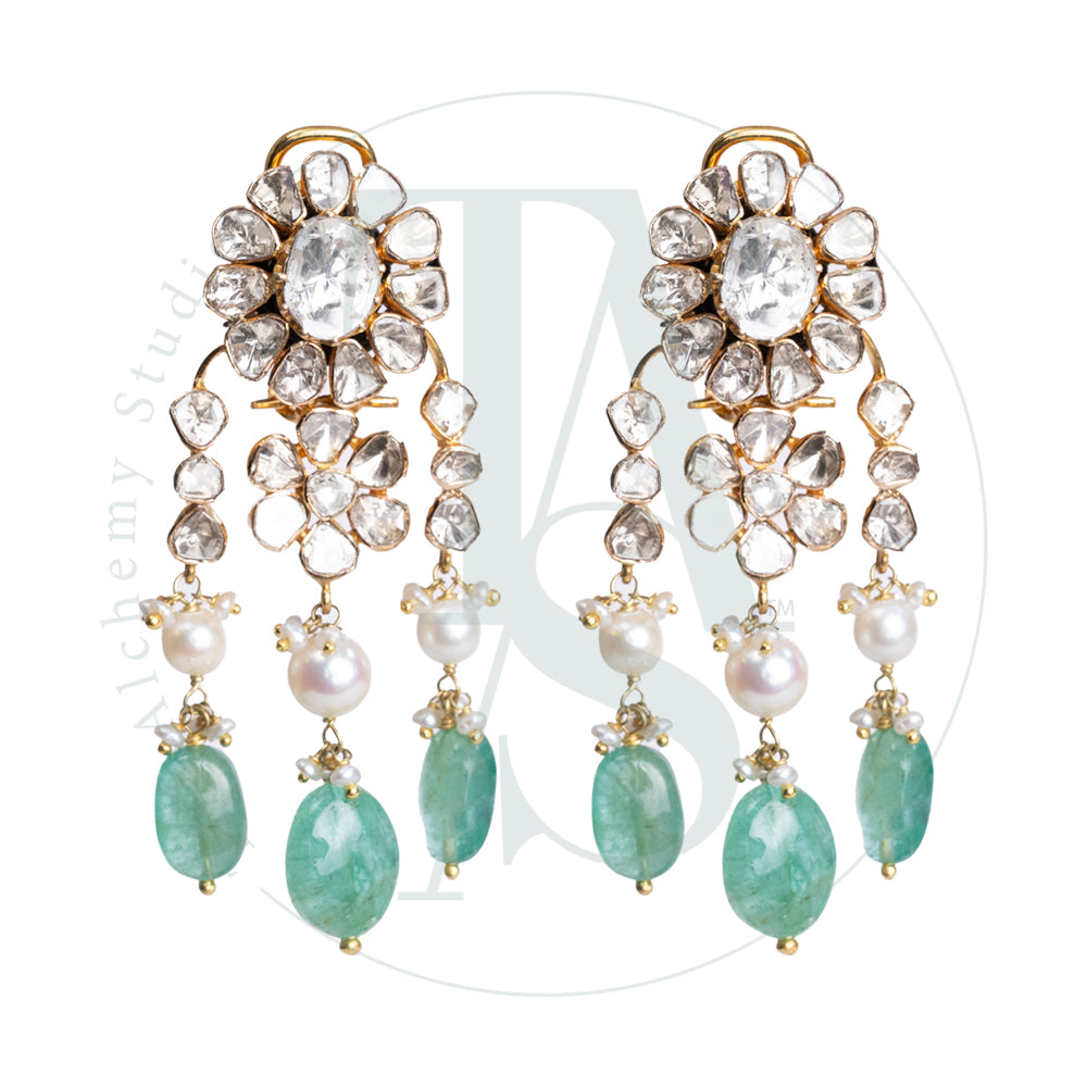Floral Drop Uncut Diamond Earrings