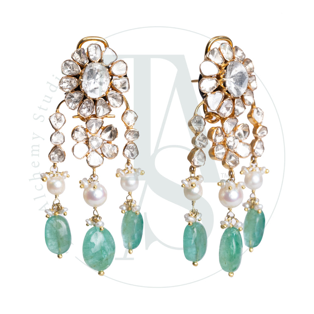 Floral Drop Uncut Diamond Earrings
