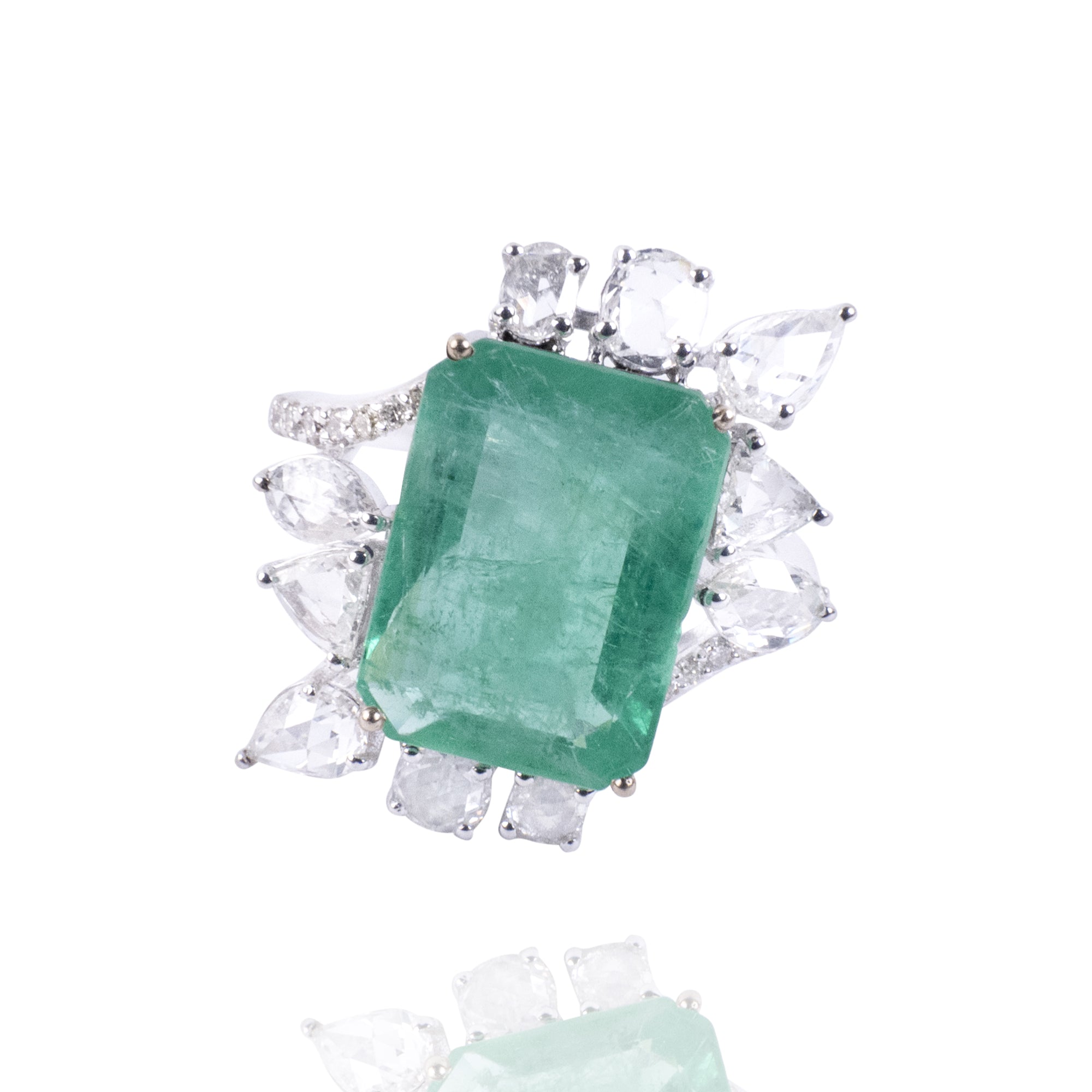 Esmeralda Rose Cut Diamond Emerald Ring