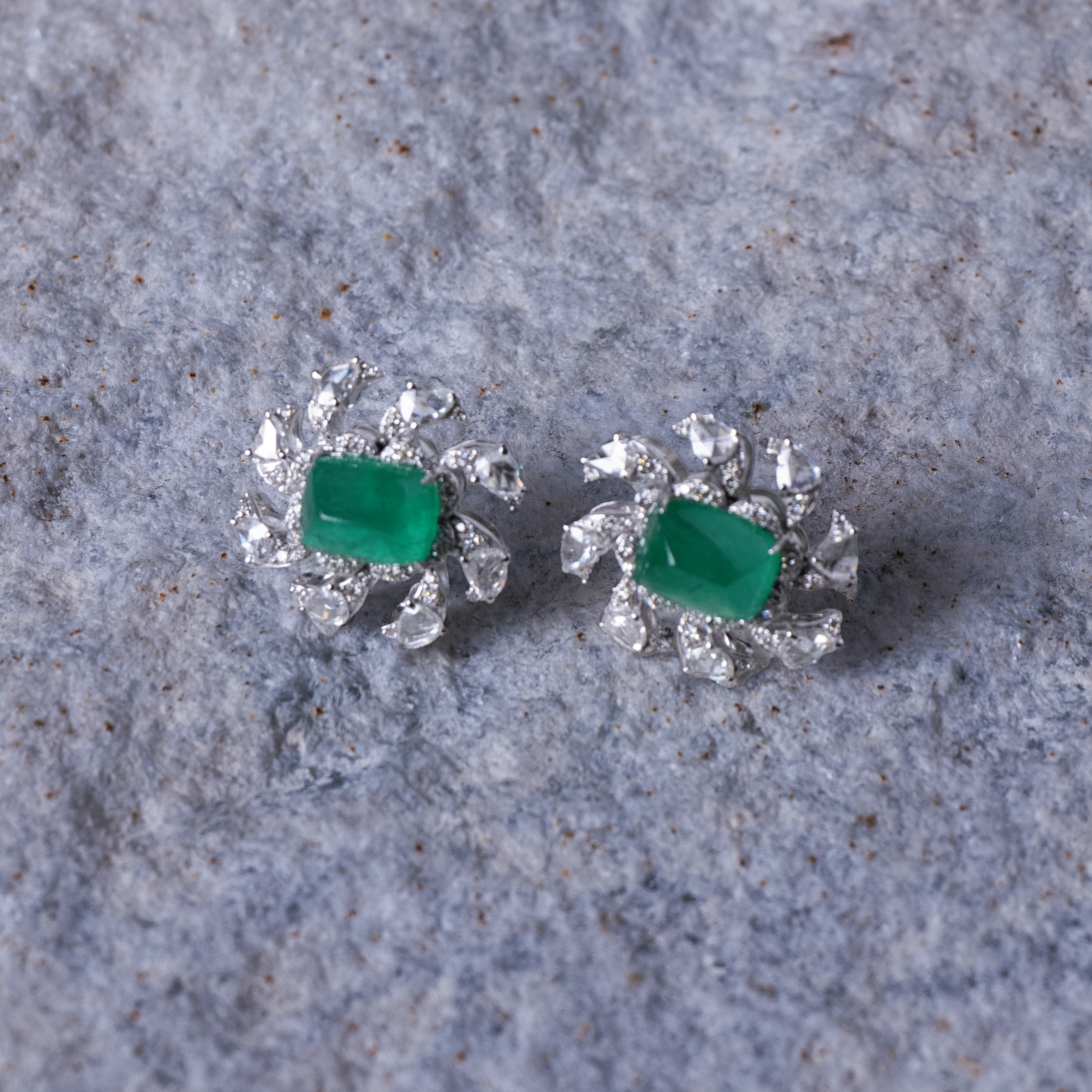 Seraphim Rose Cut Diamond Emerald Earrings