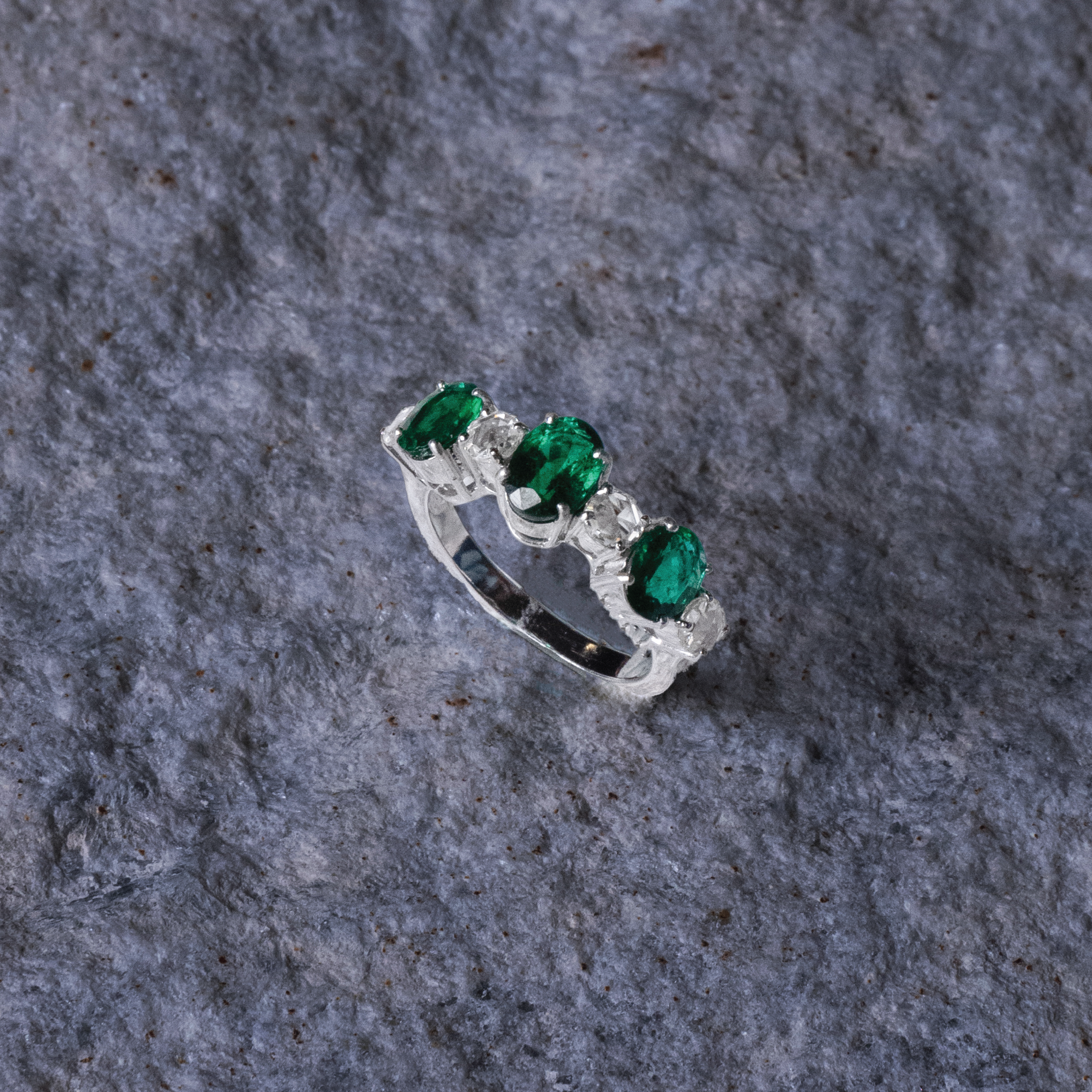 Elinor Rose Cut Diamond Emerald Ring