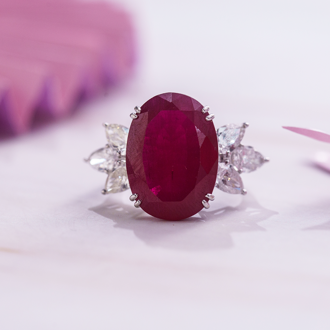 Petal Diamond Ruby Ring