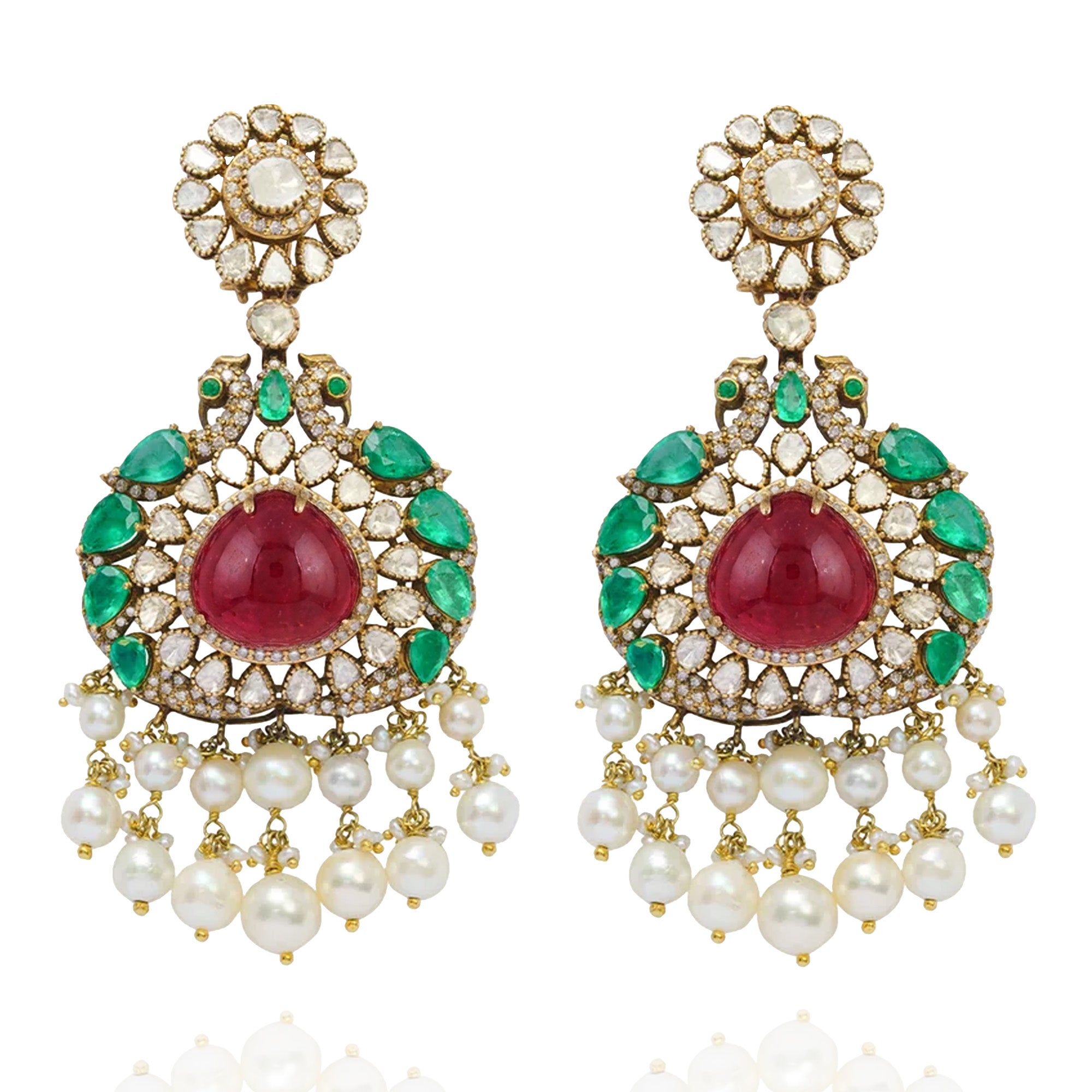 Kainat Polki Ruby Emerald Earrings