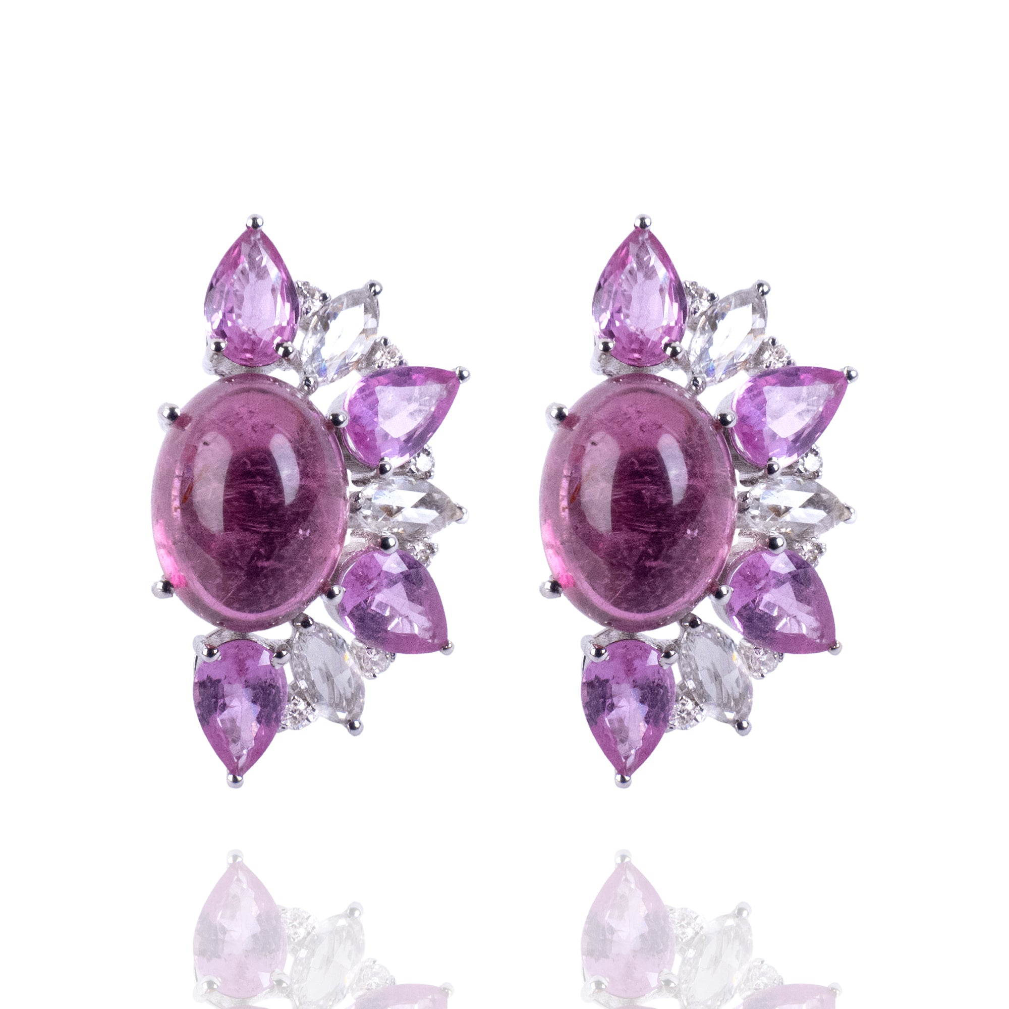 Evrin Rose Cut Diamond Tourmaline Pink Sapphire Earrings