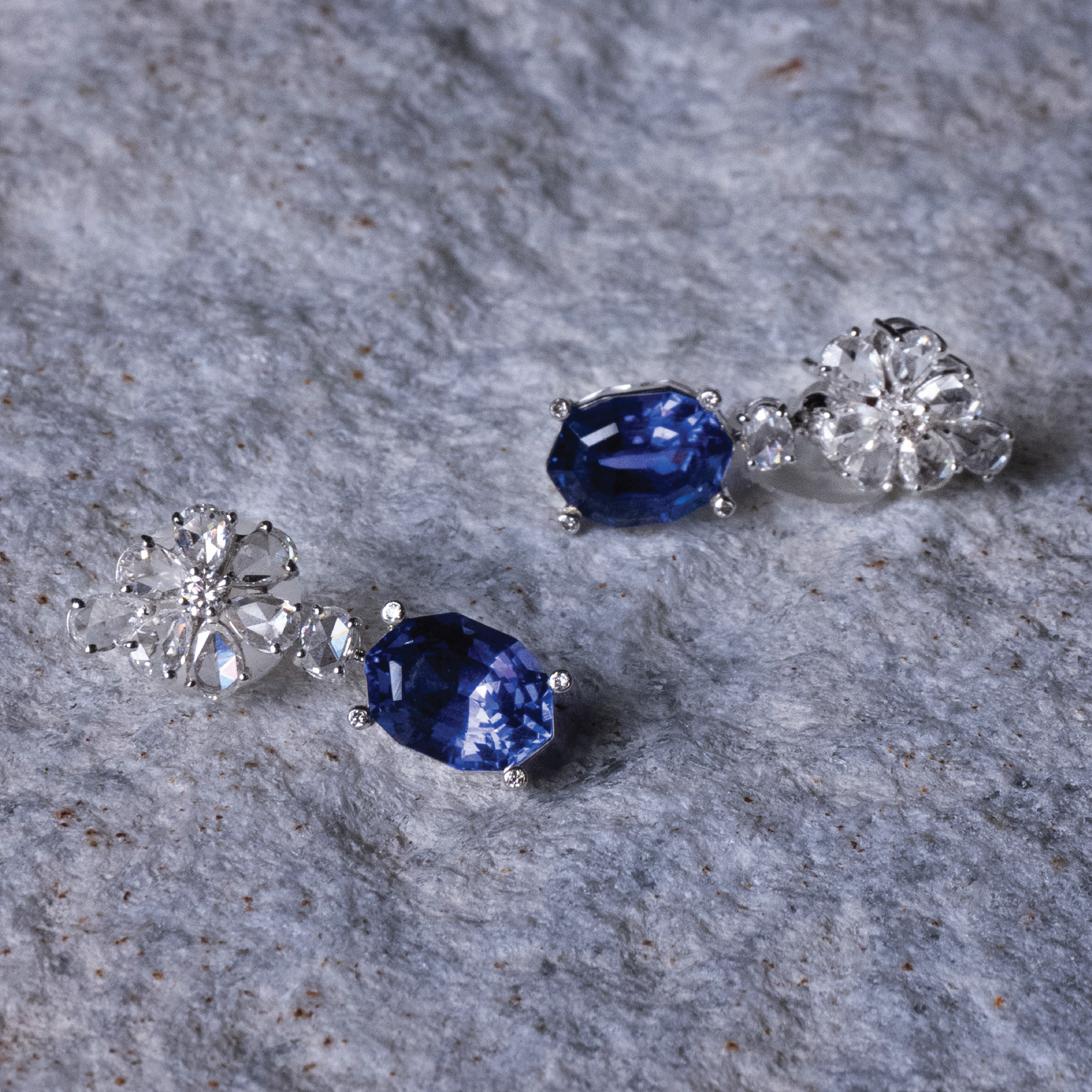 Elionara Rose Cut Diamond Tanzanite Earrings