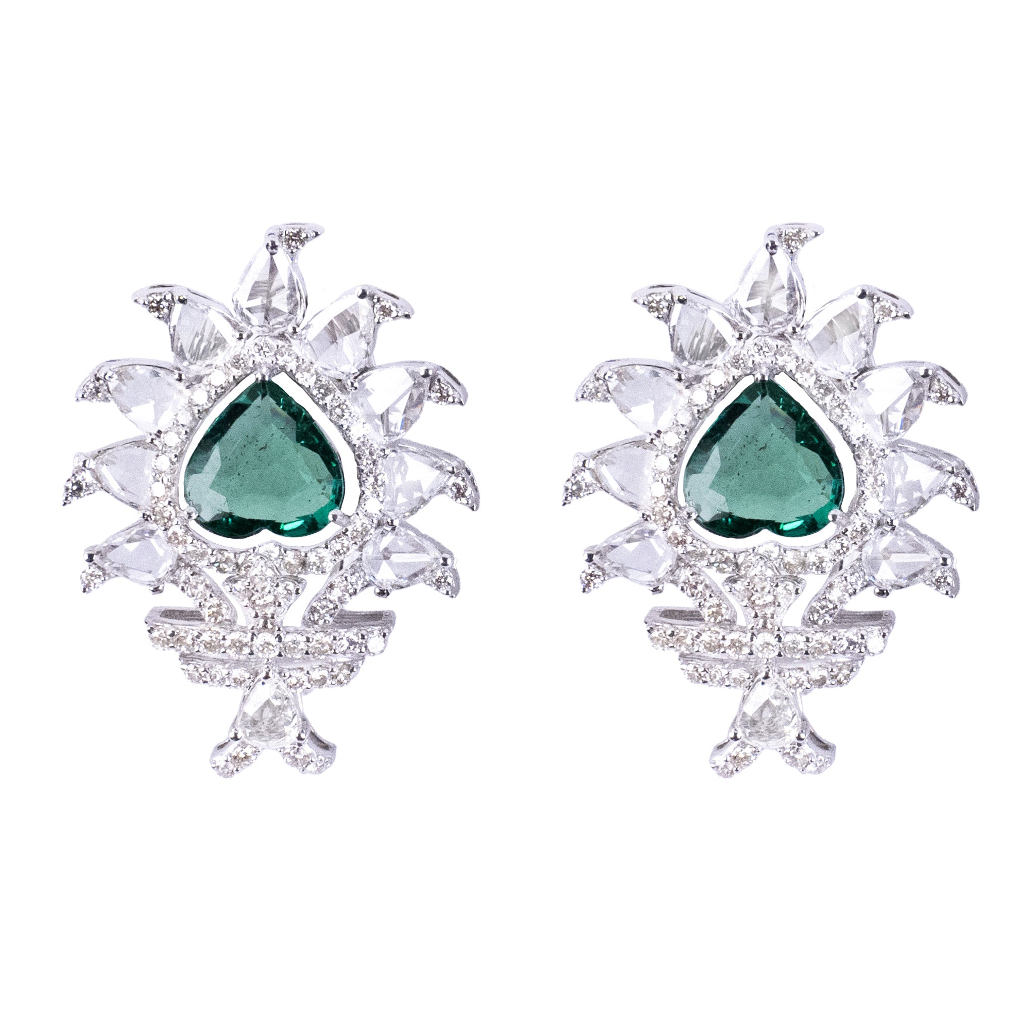 Mosaic Rose Cut Diamond Emerald Earrings