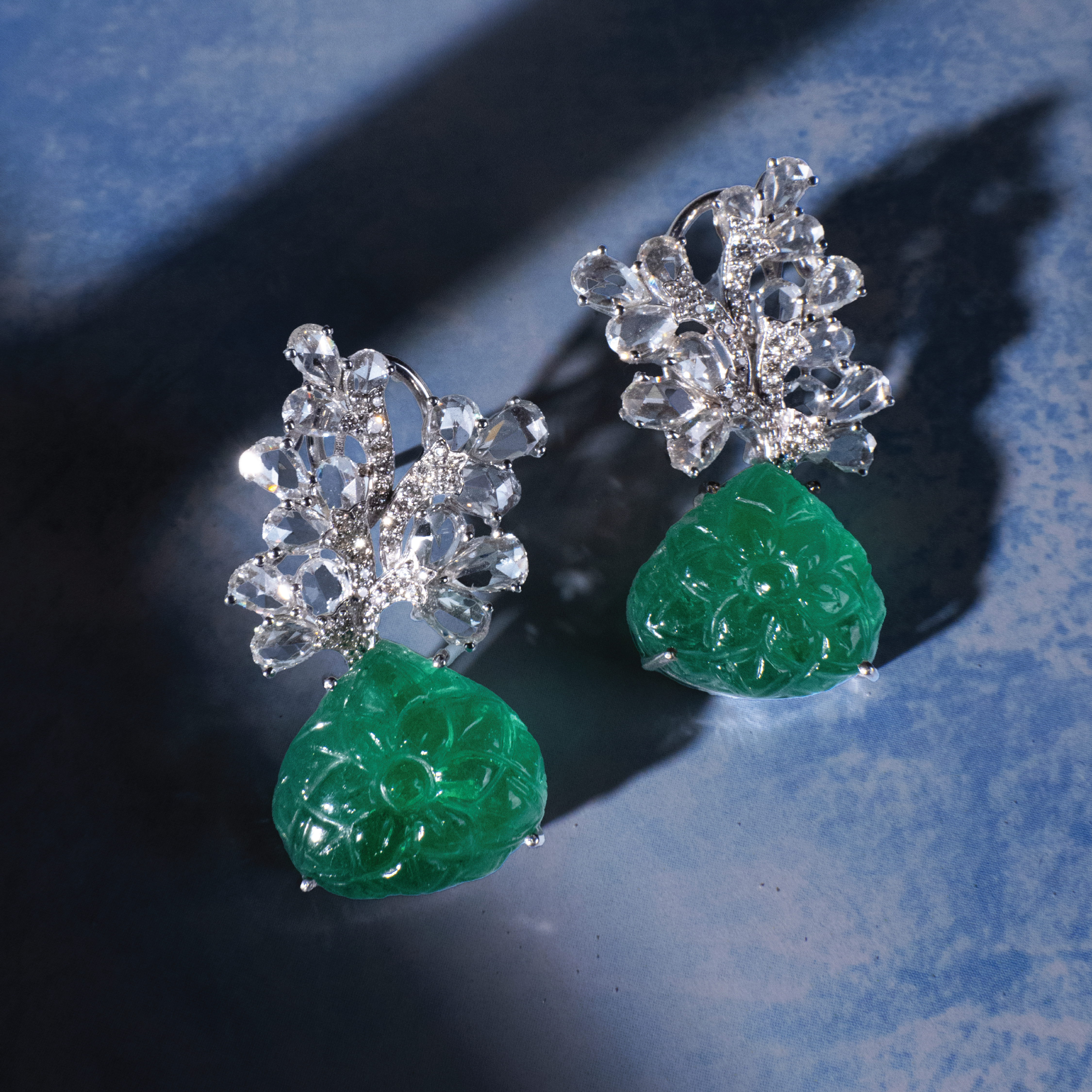 Elysium Rose Cut Diamond Emerald Earrings