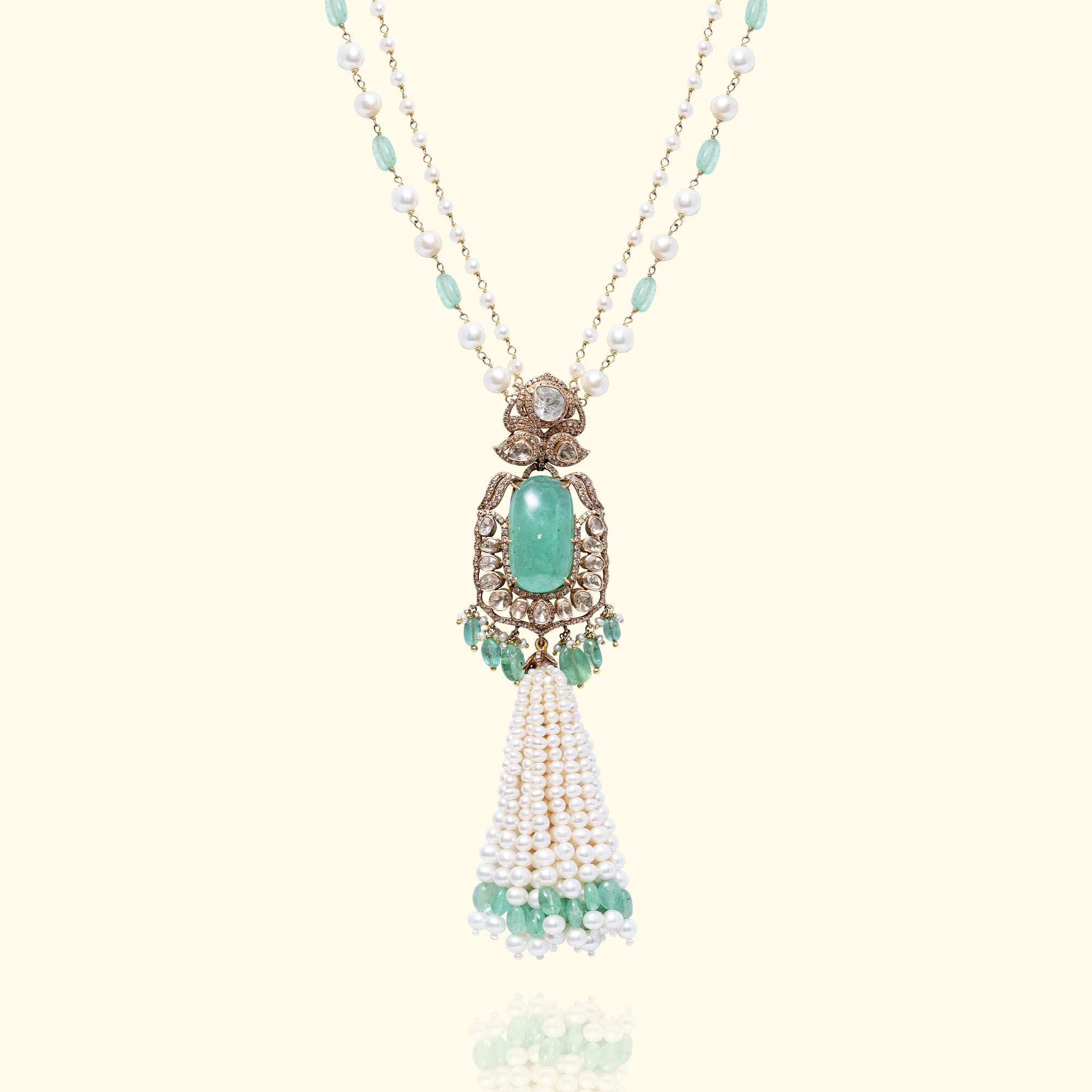 Moti Dhara Polki Emerald Pendant