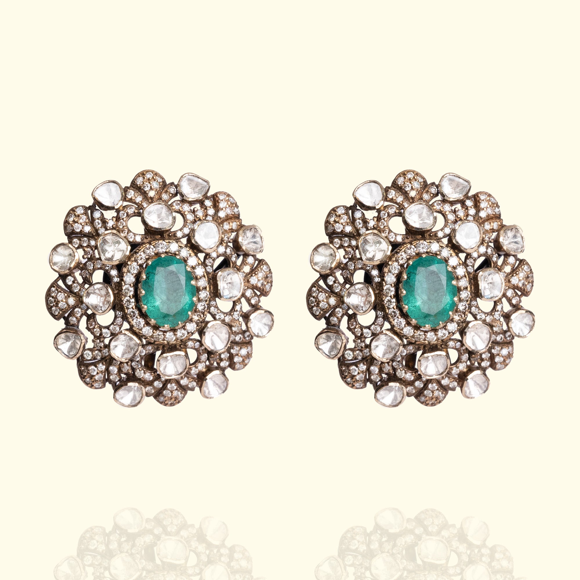 Victorian Polki Oversized Emerald Earrings
