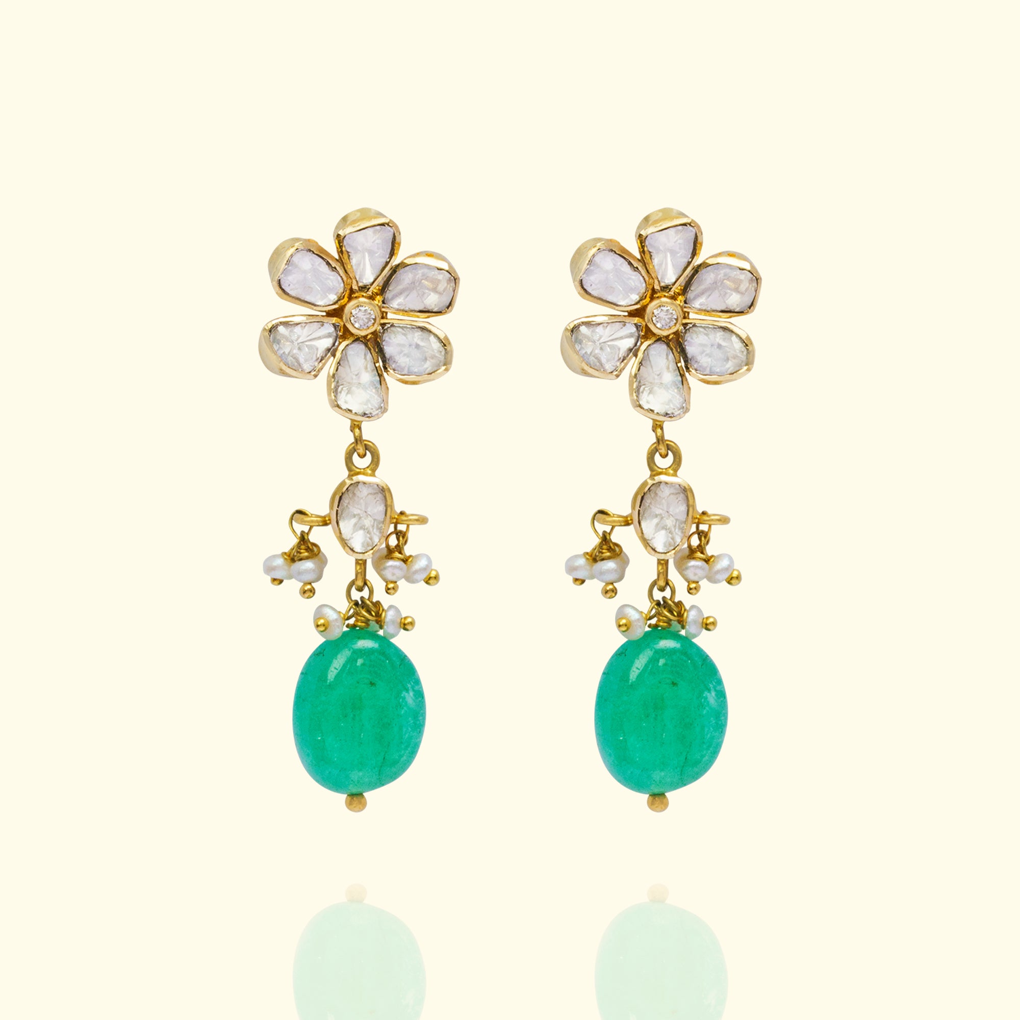 Aima Polki Emerald Earrings