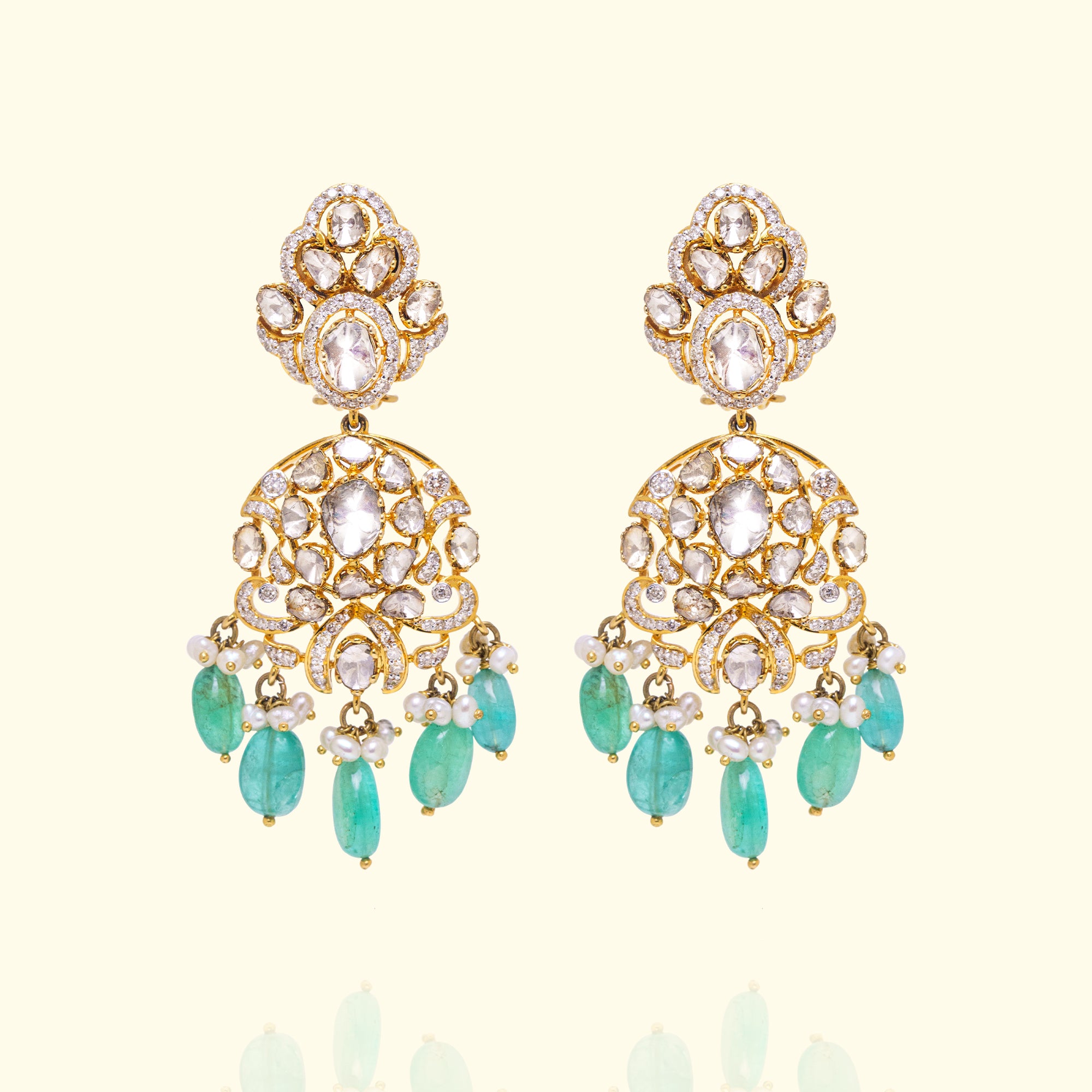 Filigree Polki Emerald Earrings