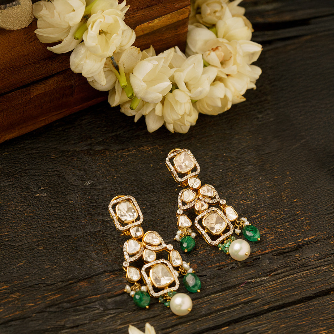 Hoor Polki Emerald Earrings
